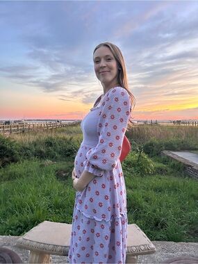 Lavender Floral Puff Sleeve Maxi Dress